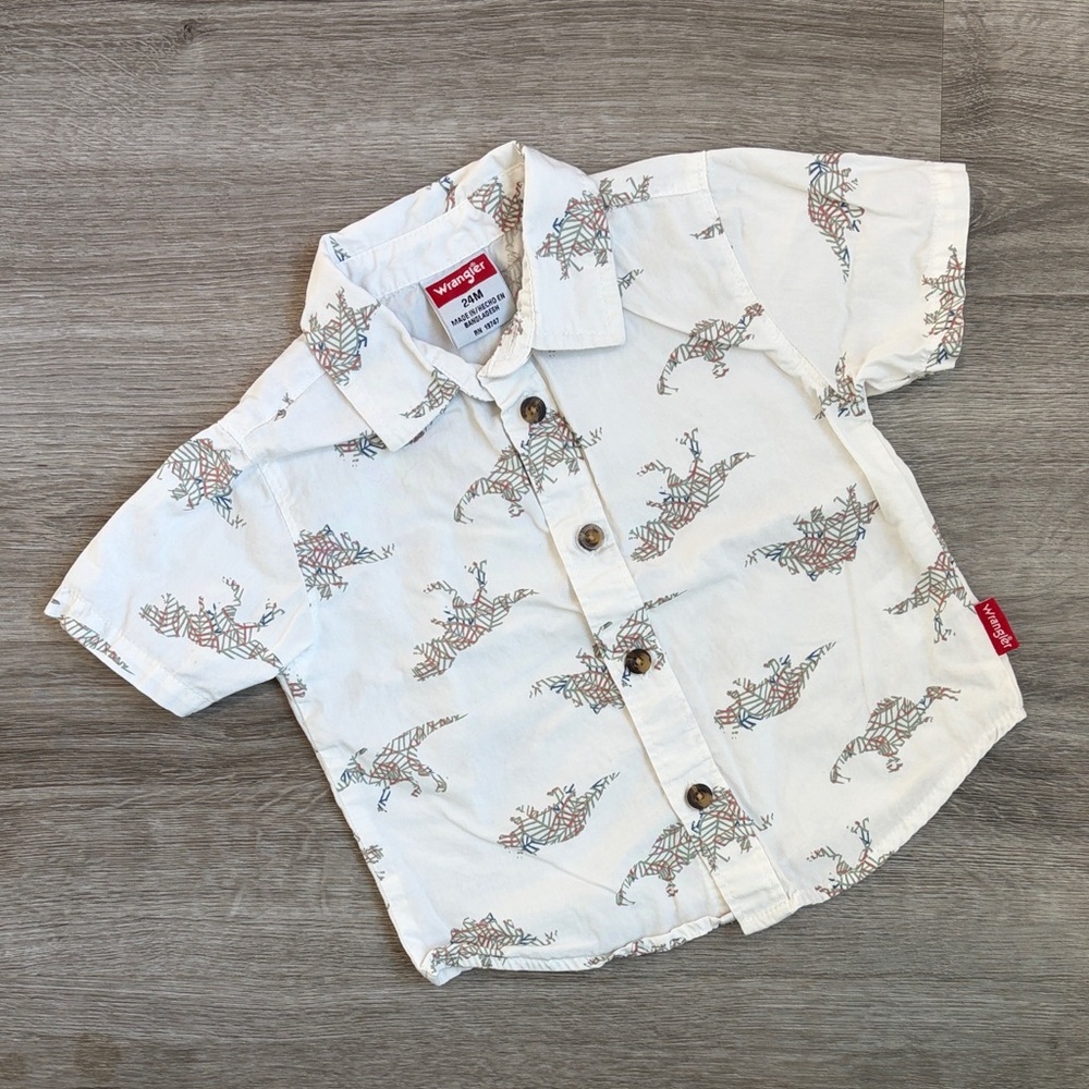 Wrangler baby boys dinosaur print button down shirt